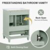3 Large Organized Storage Sage Green Bathroom Vanity with Soft-Close Drawers & Door Rack