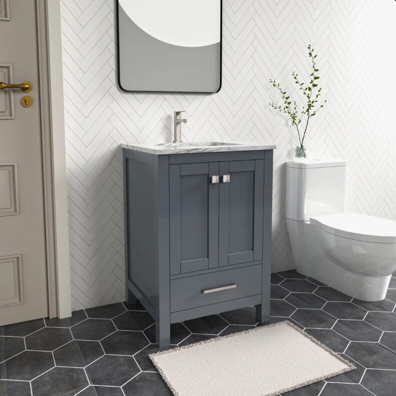 3 Modern Shaker Dark Gray Bathroom Vanity with Double Doors & Large Wood Storage Drawer