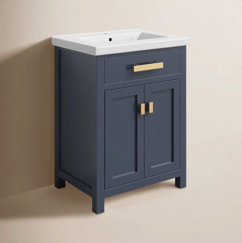 3 Luxury Navy Shaker Bathroom Vanity with Single Drawer & Double Storage Doors