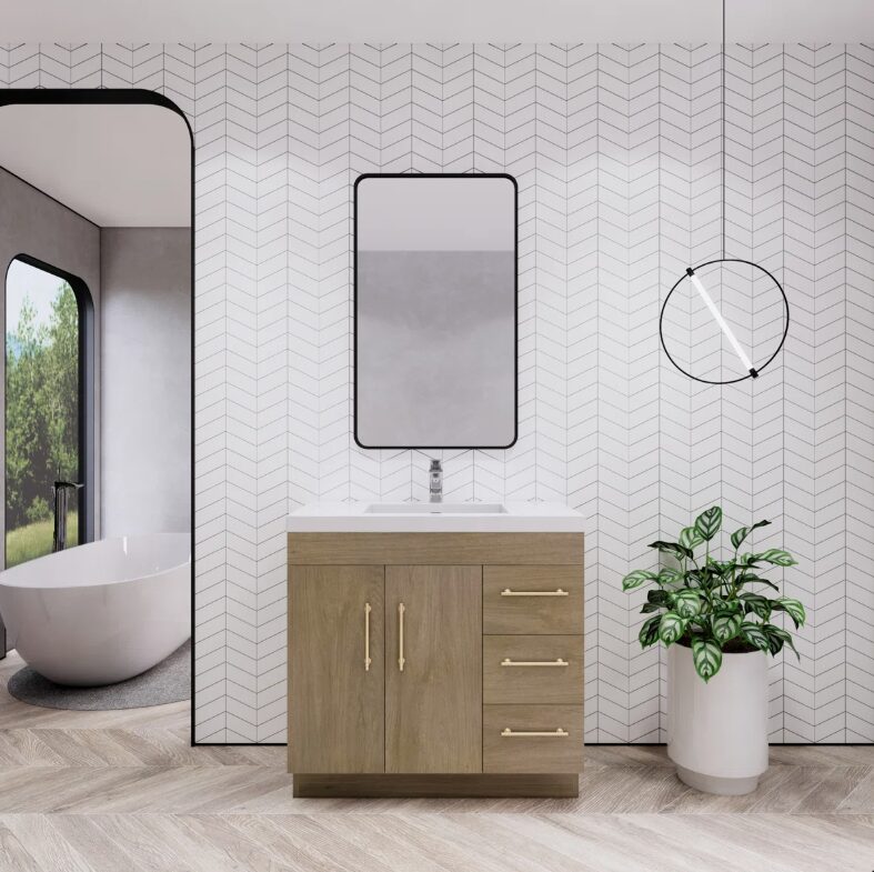 3 Dual Storage Oak Bathroom Vanity with Full Soft-Close Drawers & Cabinet Doors
