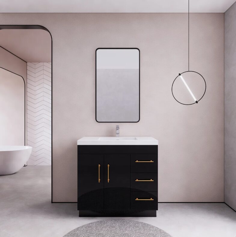 Luxury Split Storage Black Gloss Vanity with Full Soft-Close Drawers & Cabinet Door