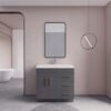 3 36" Modern Gloss Grey Bathroom Vanity Cabinet with Multi Storage & Gold Bar Hardware