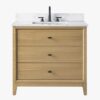 3 Large Storage Fluted Oak Bathroom Vanity with Full Soft-Close Solid Wood Drawers
