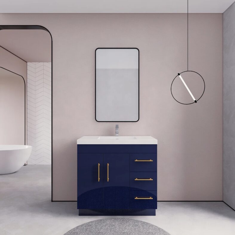 Luxury Gloss Navy Bathroom Vanity with Split Storage Zones & Soft-Close System