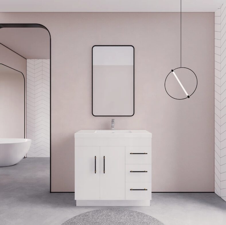 Minimalist Gloss White Bathroom Vanity with Separate Storage Zones & Full Soft-Close System