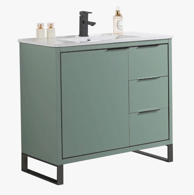 Contemporary Green Bathroom Vanity with Full Soft-Close Hardware & Adjustable Interior Shelf