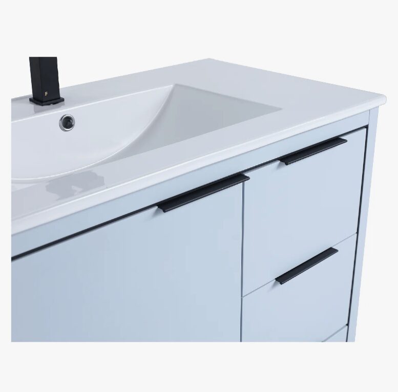 3 Minimalist Light Blue Bathroom Vanity with Full Soft-Close Hardware & Adjustable Interior Shelf