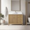 Contemporary Ribbed Wood Bathroom Vanity with Split Storage Layout & Full Soft-Close Hardware