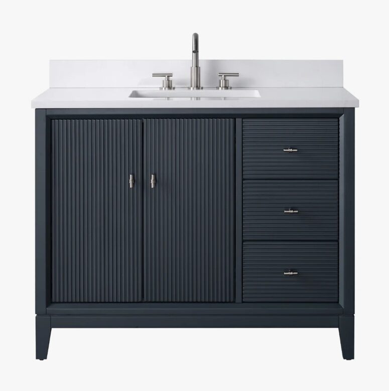 Contemporary Reeded Wood Bathroom Vanity with Split Storage & Full Anti-Slam Soft-Close Hardware
