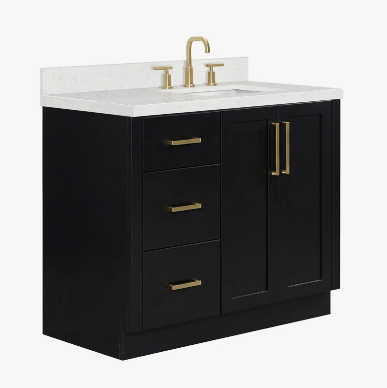 3 Contemporary Matte Black Bathroom Vanity with Full Soft-Close Slides & Spacious Wooden Drawers