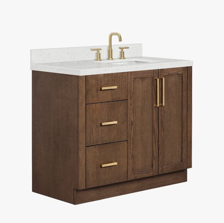 Transitional Walnut Wood Bathroom Vanity with Full Soft-Close Hardware & Solid Pine Drawer Boxes