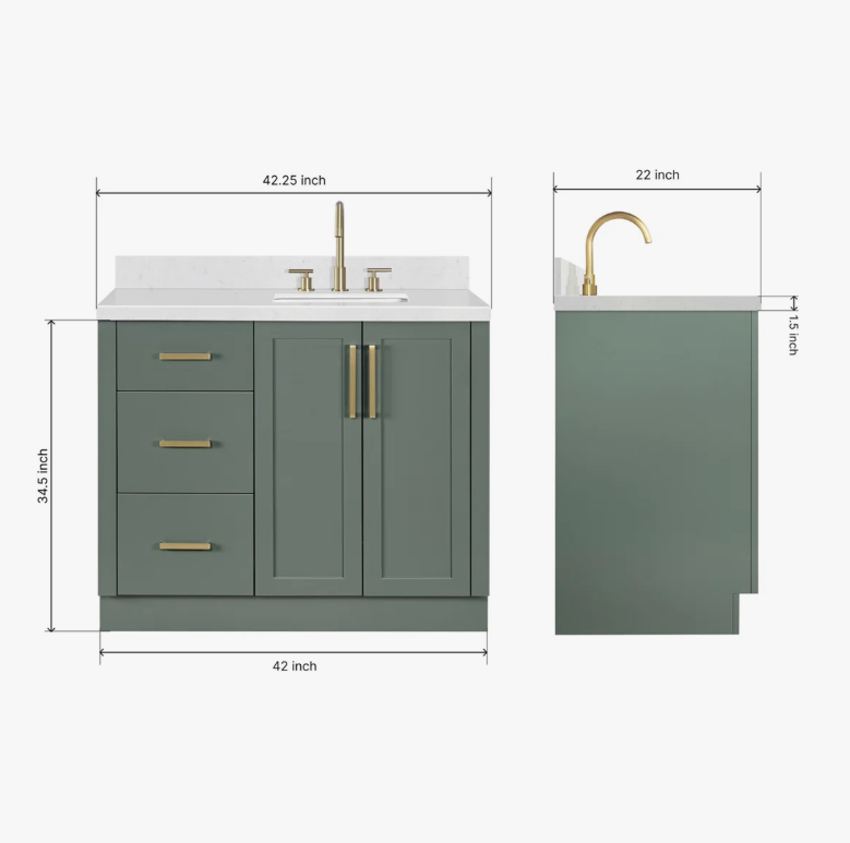 Transitional Sage Green Wood Bathroom Vanity with Full Soft-Close Hardware & Solid Pine Drawer Boxes