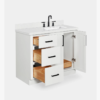 Minimalist White Wood Bathroom Vanity with Full Soft-Close Hardware & Solid Pine Drawer Boxes