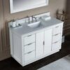 Contemporary Gloss White Bathroom Vanity with Full Soft-Close Slides & Natural Marble Countertop