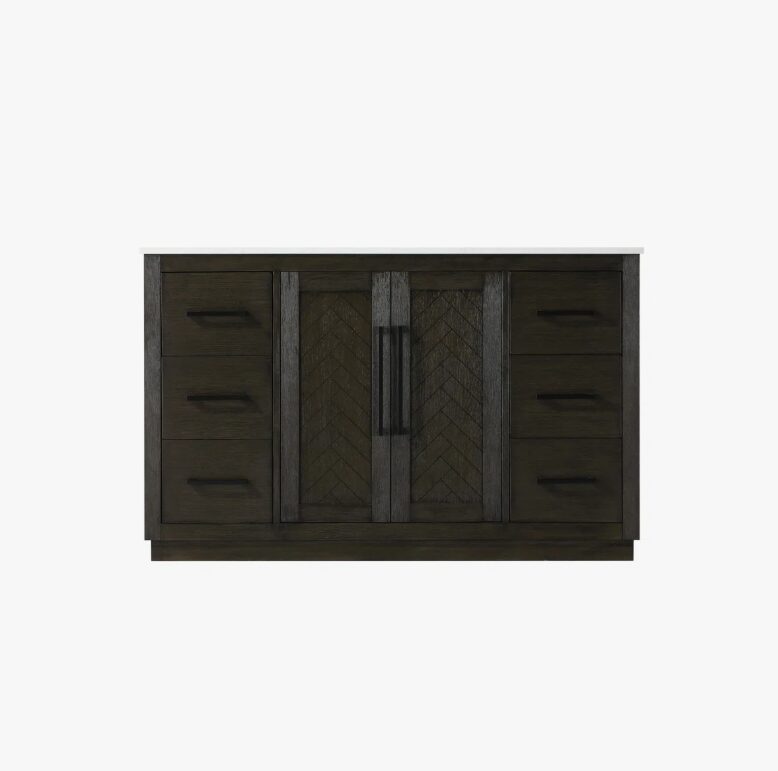 3 Transitional Herringbone Single Sink Bathroom Vanity with Full Soft-Close Hardware & Solid Wood Drawer Boxes