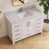 3 48" Modern White Bathroom Vanity Cabinet with Brushed Nickel Pulls & Symmetric Multi-Drawer Storage