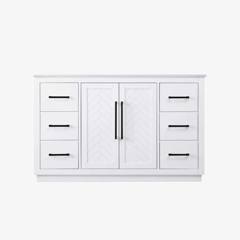 Transitional White Single Sink Vanity with Full Soft-Close Hardware & Solid Wood Drawer Boxes