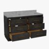 60" Modern Dark Wood Double Vanity Cabinet All Drawer Storage & Marble Countertop