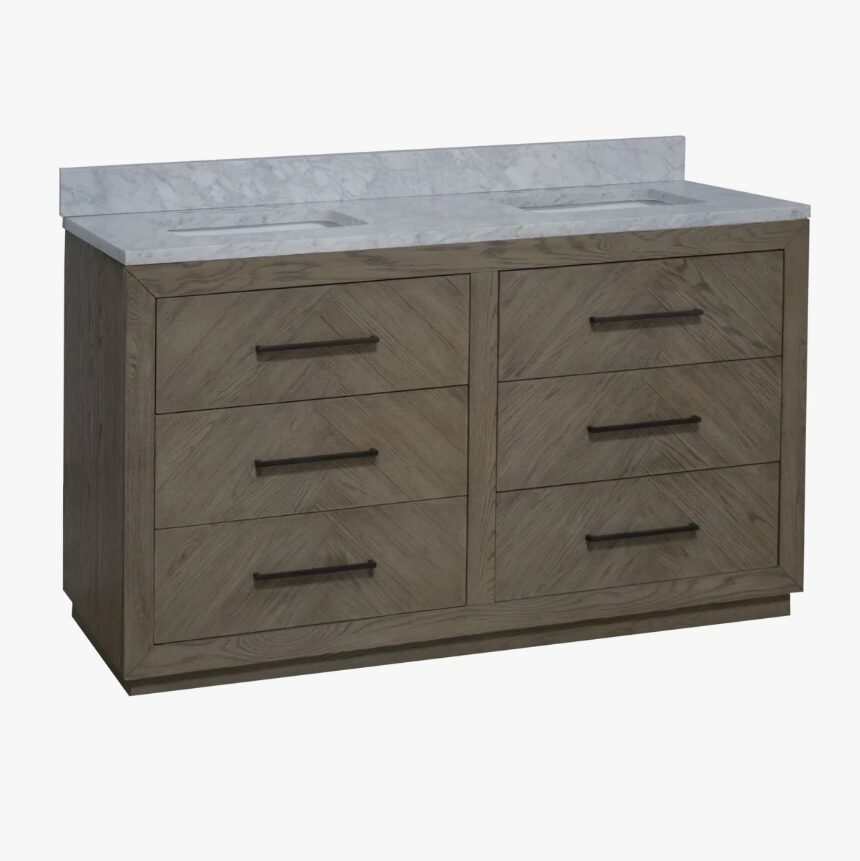 Transitional Double Sink Freestanding Vanity with Full Soft-Close Drawers & Marble Countertop