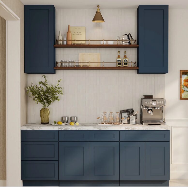 3 Freestanding Deep Blue Recessed Panel Vanity Cabinet Base for Custom Countertop