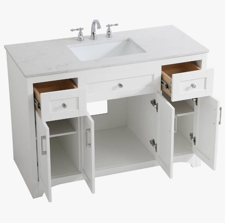 Transitional Farmhouse White Bathroom Vanity with Large Storage for Master Bath Remodel