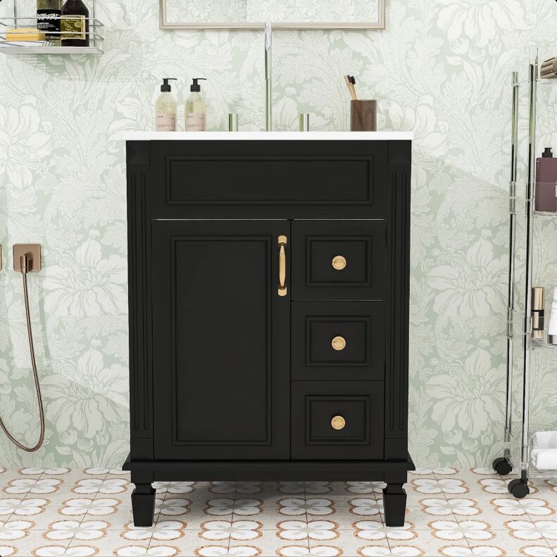 3 Classic Dark Green Bathroom Vanity Soft Close Drawers Multi Compartment Storage Cabinet
