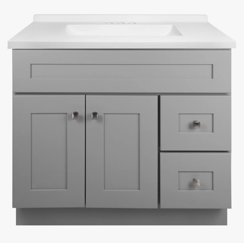 Modern Grey Shaker Bathroom Vanity Soft Close Drawers Spacious Split Storage Design