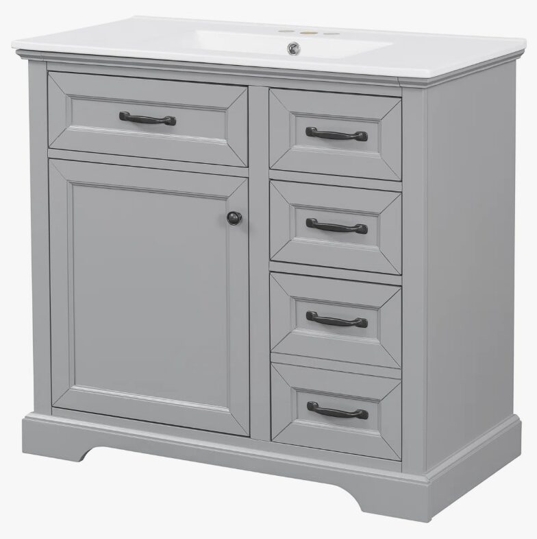 3 Classic Shaker Grey Bathroom Vanity Soft Close Drawers Multi-Zone Organized Storage