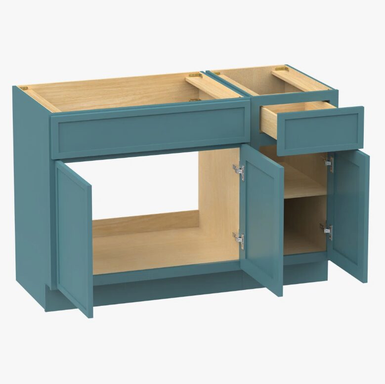 Vibrant Teal Shaker Vanity Base with Spacious Split Storage for Bathroom Renovation