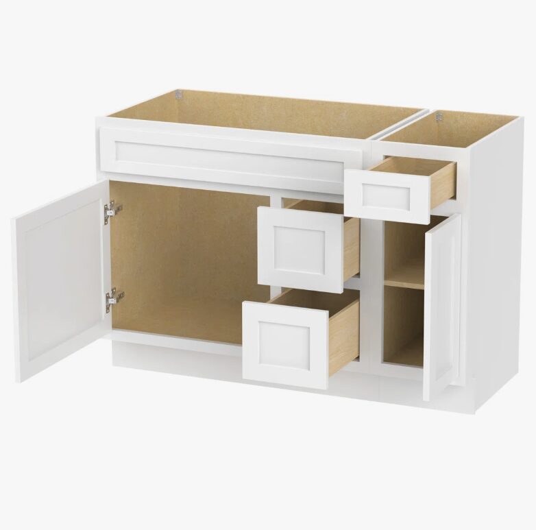 3 Classic Bright White Shaker Vanity Base Cabinet with Divided Storage for Bath Renovation