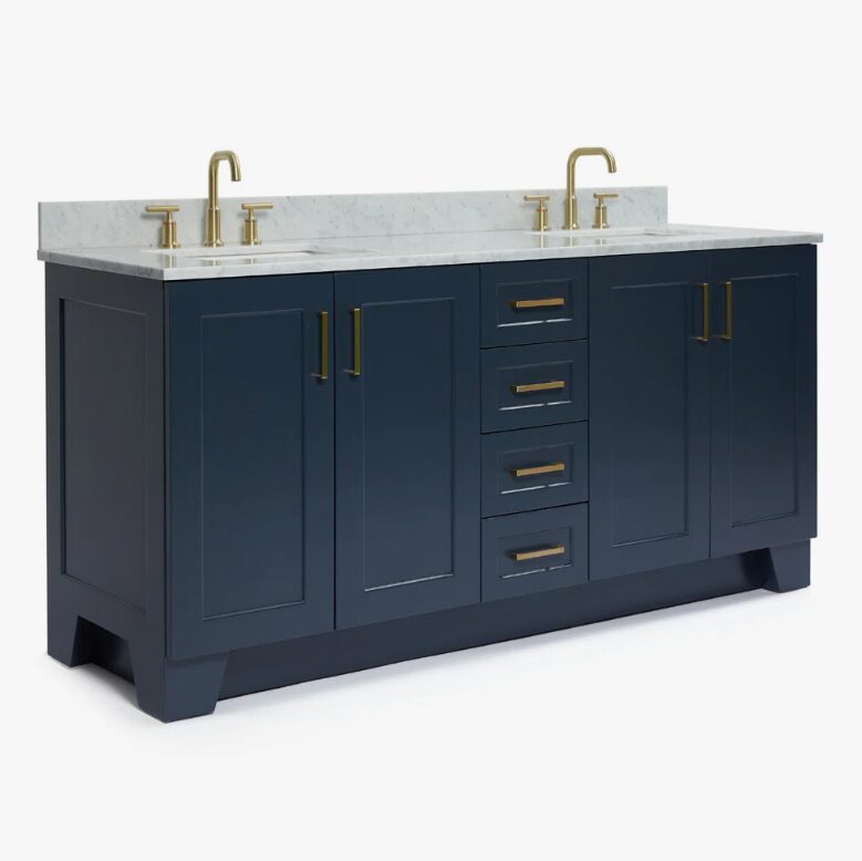 72" Freestanding Navy Double Bathroom Vanity with Symmetrical Storage System