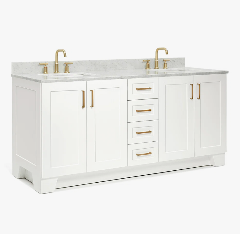 72" Freestanding White Double Bathroom Vanity with Symmetrical Storage Layout