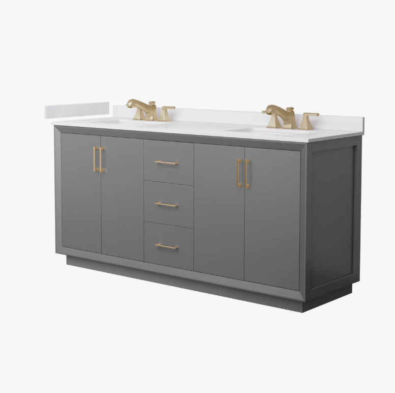 Modern Grey Shaker Double Vanity with Soft Close Drawers & Spacious Side Cabinet Storage