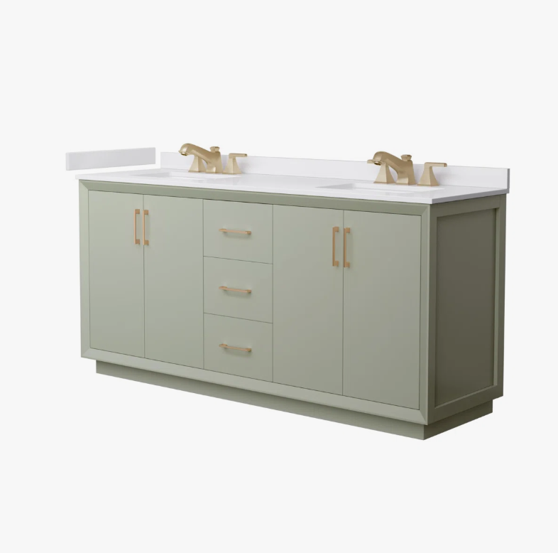Modern Sage Green Shaker Double Vanity with Soft Close Drawers & Spacious Side Cabinets