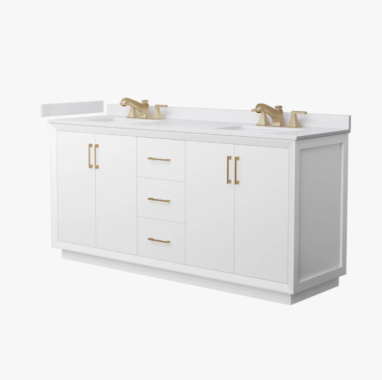72" Freestanding White Double Sink Bathroom Vanity Cabinet with Large Storage Capacity