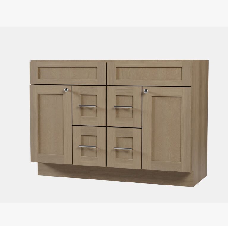 48" Freestanding Recessed Panel Double Vanity Base for Custom Countertop