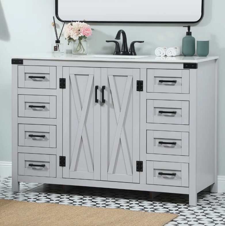 3 Modern Farmhouse Grey Single Vanity with Massive Drawer Storage for Guest & Main Bath