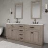 72 Inch Weathered Oak Shaker Double Sink Bathroom Vanity with Carrara White Marble Countertop & Matte Black Hardware