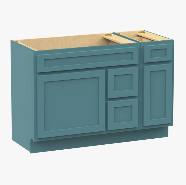 4 Vibrant Teal Shaker Vanity Base Cabinet with Multi-Zone Storage for Bathroom Remodel