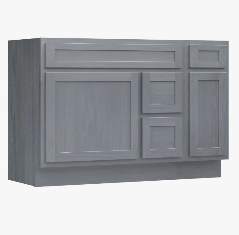 Neutral Grey Wood Shaker Vanity Base with Multi-Zone Storage for Bath Remodel