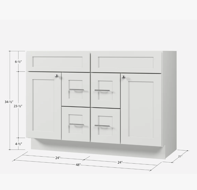 4 48" Freestanding Recessed Panel Double Vanity Base for Custom Countertop