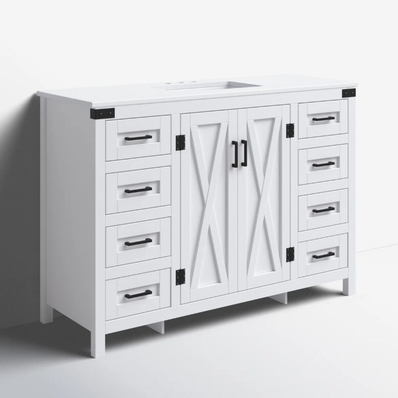 4 All-White Farmhouse Vanity with 8 Drawers for Spacious Organized Bathroom Storage