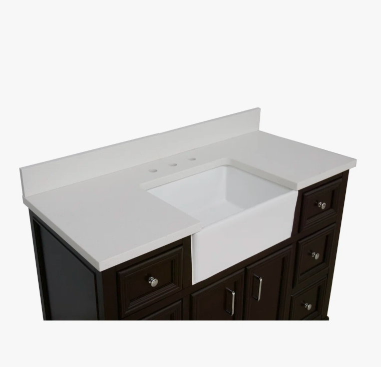 Traditional Dark Brown Apron Front Vanity with Massive Storage for Farmhouse Bathroom Renovation