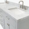 72 Inch Light Gray Shaker Double Sink Bathroom Vanity, Carrara White Marble Countertop & Brushed Nickel Hardware