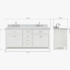 72 Inch Pure White Shaker Double Sink Bathroom Vanity with Carrara White Marble Top & Brushed Nickel Pulls