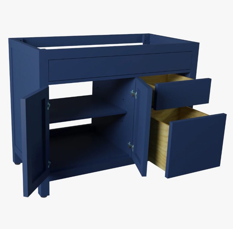 4 Classic Navy Shaker Vanity Base with Dovetail Drawers for Farmhouse & Transitional Bath Remodel