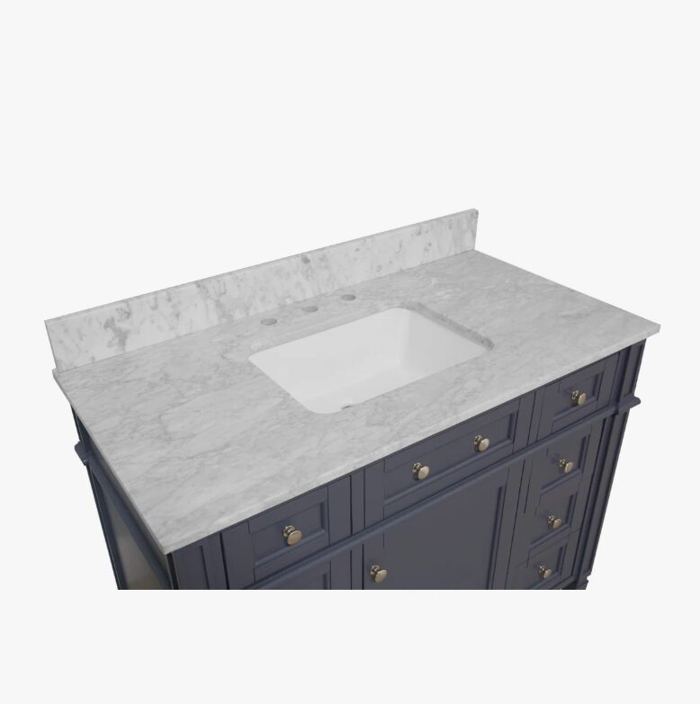 4 Classic Navy Solid Wood Vanity Cabinet with Carrara Countertop for Traditional & Farmhouse Bath Renovation