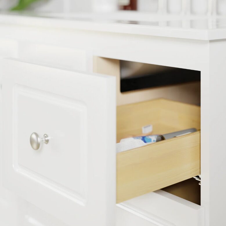 4 Clean White Shaker Vanity Base Cabinet with Full Soft-Close Storage for Coastal & Farmhouse Bath Renovation
