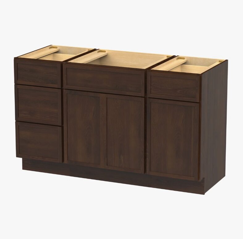 Spacious Dark Walnut Double Sink Vanity Base with Full Soft-Close Storage for Master Bathroom Renovation
