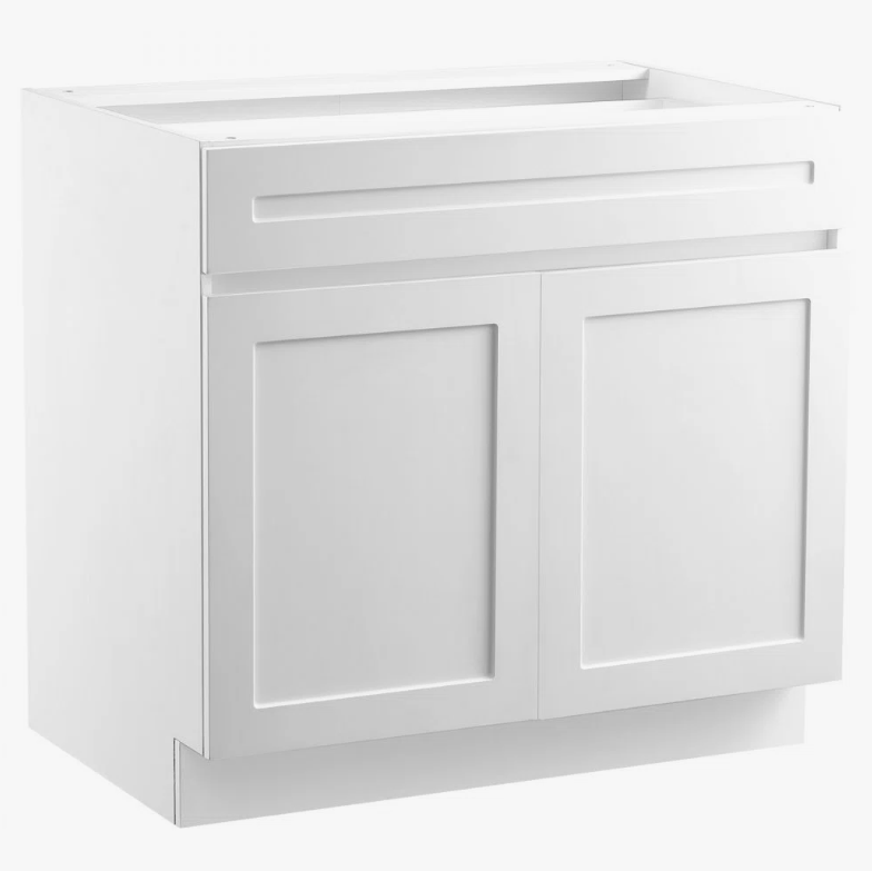 4 Freestanding White Recessed Panel Vanity Base Cabinet with Adjustable Storage Shelves
